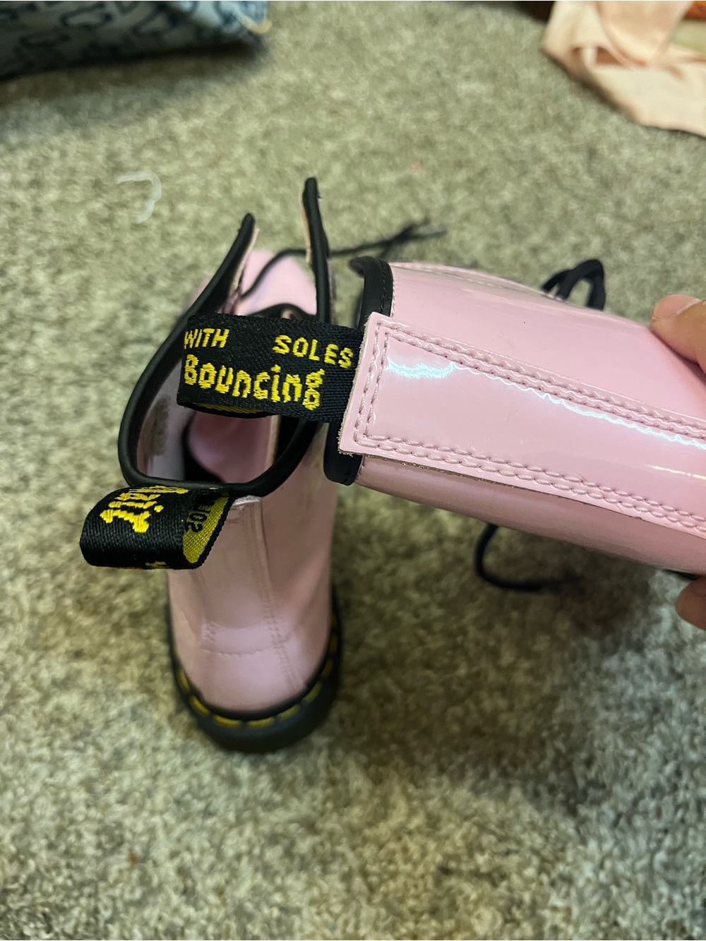 Dr. Martens Pink Patent Lace-Up Combat Boots - Picture 2 of 6